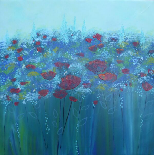 Poppies with teal